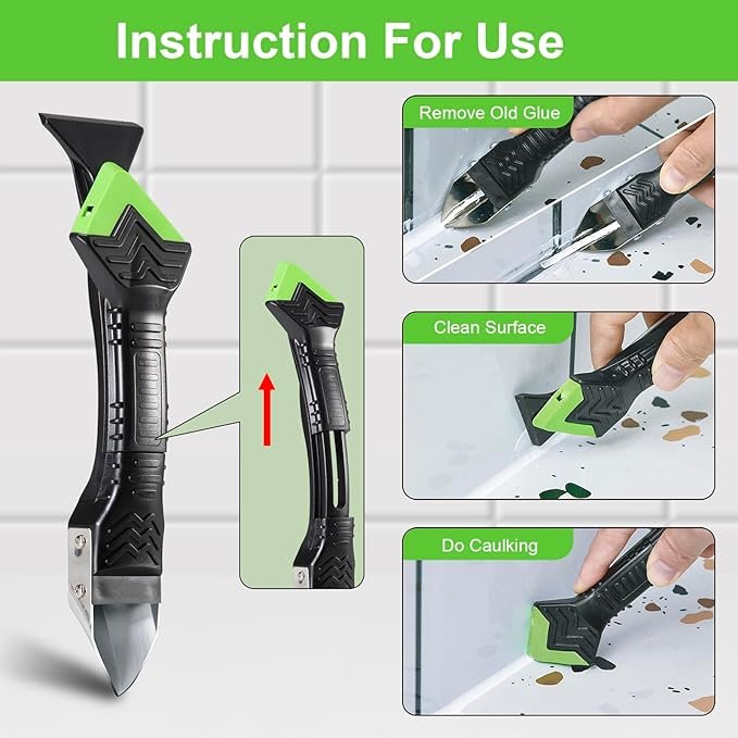 Caulking Tool 3 in 1 Caulking Grout Removal Sealant Finishing Tool Bathtub Caulk with Stainless Head - Image 2