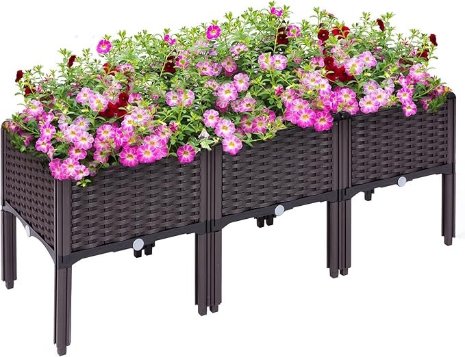 3 Sets Raised Garden Bed Kalolary Elevated Garden Bed with Legs Patio