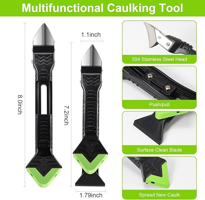 Caulking Tool 3 in 1 Caulking Grout Removal Sealant Finishing Tool Bathtub Caulk with Stainless Head - Image 3
