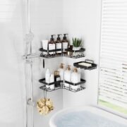 Sakugi Corner Shower Caddy - 3-Pack Shower Organizer with Soap Holder & Built-In Hooks