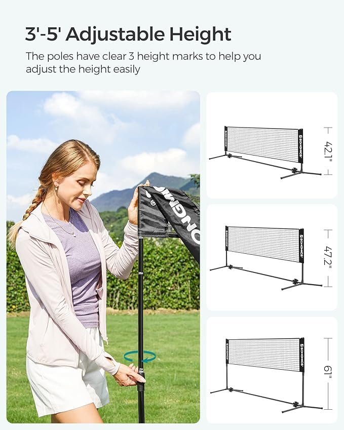 SONGMICS 10/13/16.5ft Portable Badminton Net Set, for Volleyball, Tennis, Soccer, Pickleball, Easy Setup - Image 2