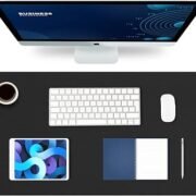 K KNODEL Large Office Desk Mat, Leather Mouse Pad (31.5"x15.7", Black)