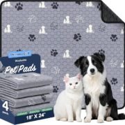 WanpeeGoo Washable Pee Pads for Dogs, Waterproof, 18 x 24 in, 4 Pack, Gray