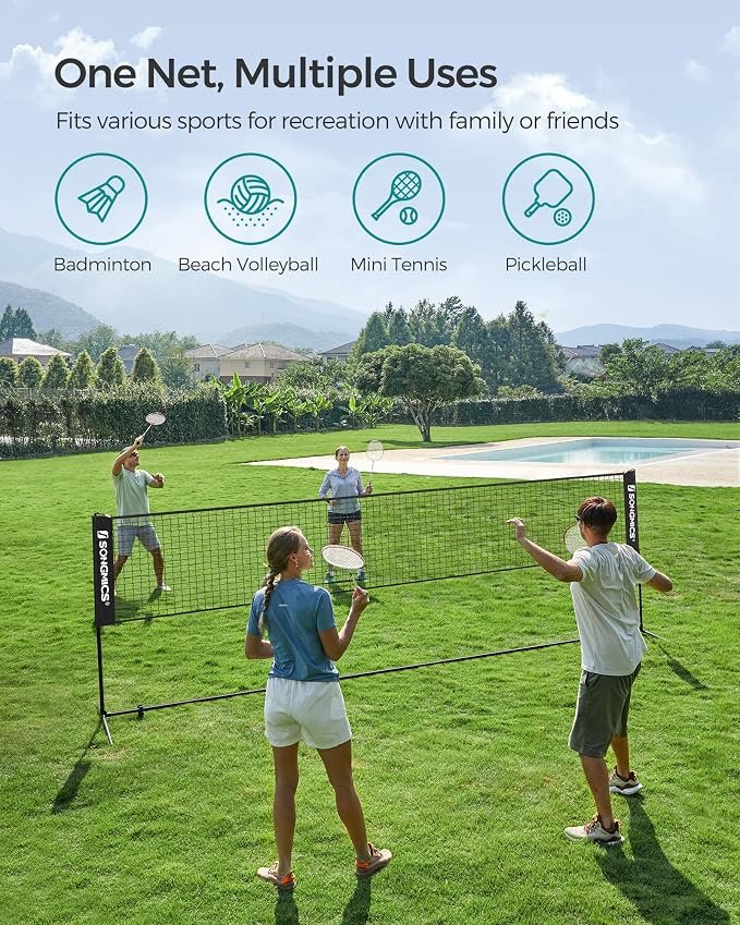 SONGMICS 10/13/16.5ft Portable Badminton Net Set, for Volleyball, Tennis, Soccer, Pickleball, Easy Setup - Image 3
